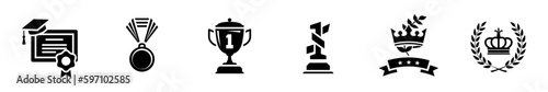 Tophy and awards icons set. Award and winner medal, Victory cup and trophy set reward. Vector illustration photo