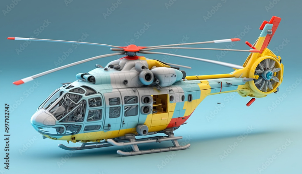 A 3d model of a helicopter isolated on a pastel background