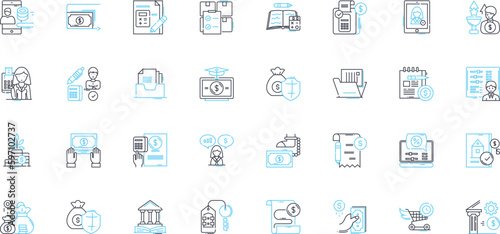 Budgeting strategy linear icons set. Allocation, Frugal, Planning, Analysis, Limits, Saving, Forecasting line vector and concept signs. Prioritization,Control,Reduction outline Generative AI
