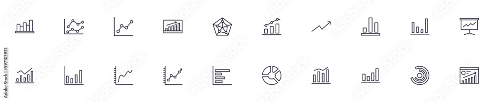 Graph concept. Collection of modern high quality graph line icons. Editable stroke. Premium linear symbol for web sites, flyers, banners, online shops and companies. - obrazy, fototapety, plakaty 