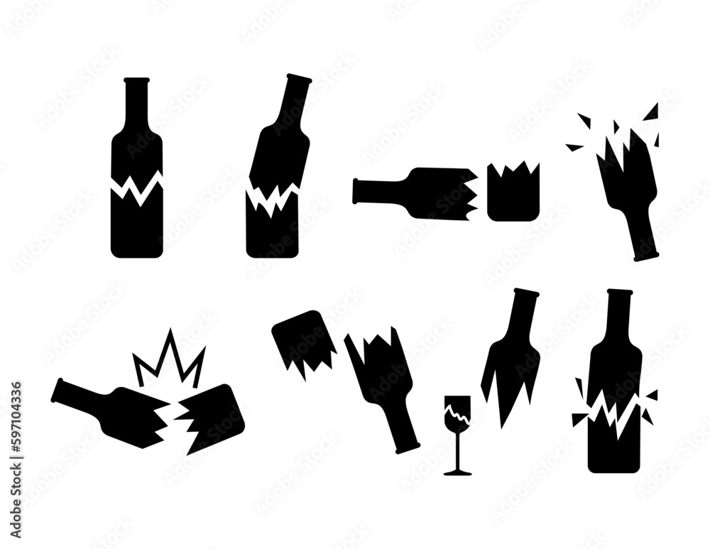 Broken Bottle Icon Broken Bottle Silhouette symbol, illustration