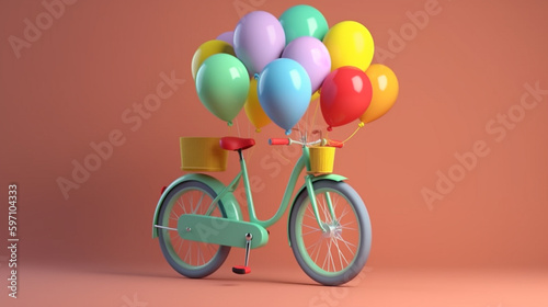 balloons on a bicycle isolated on solid background, 3d render © Sufyan