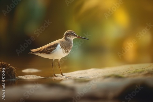 A shorebird known as the Common Sandpiper, found near freshwater sources in Europe and Asia. Generative AI