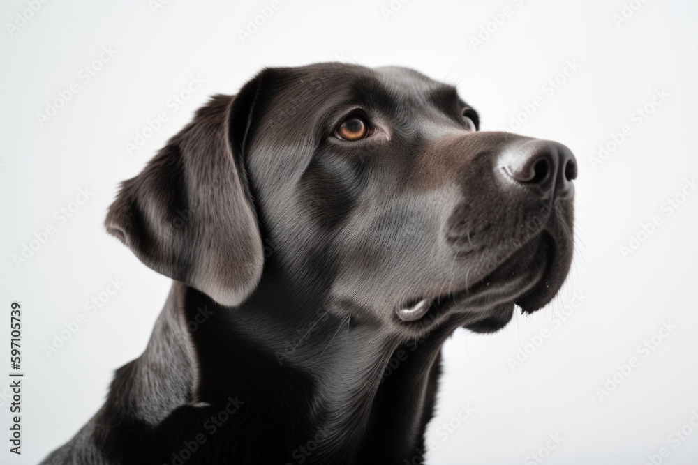 Medium shot portrait photography of a curious labrador retriever sniffing against a white background. With generative AI technology Medium shot portrait photography of a curious labrador retriever sniffing against a white background. With generative AI technology