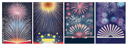 A set of векторных backgrounds for text. "Firework Frenzy: Vector Backgrounds and Seamless Patterns for Festive Text Designs. Celebrate Holidays, Weddings, and Anime with Vibrant Posters and Banners. 