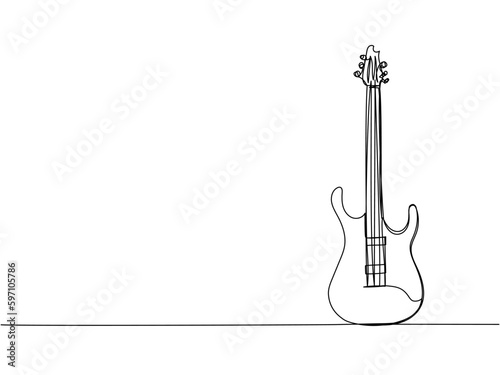 Electric guitar one line art. Continuous line drawing of musical, equipment, song, guitar, electric, melody, rock, volume, chord, bass, acoustic