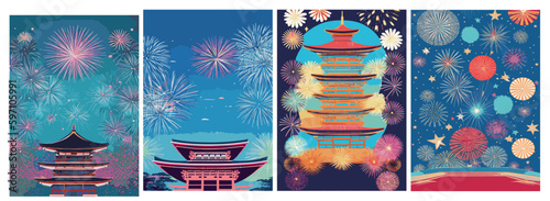 A set of векторных backgrounds for text. "Firework Frenzy: Vector Backgrounds and Seamless Patterns for Festive Text Designs. Celebrate Holidays, Weddings, and Anime with Vibrant Posters and Banners. 