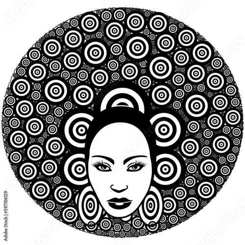 Donna con pettinatura afro vintage