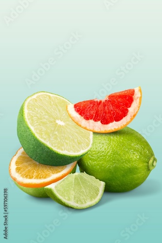 Fototapeta Naklejka Na Ścianę i Meble -  Set of citrus fruits on colored background