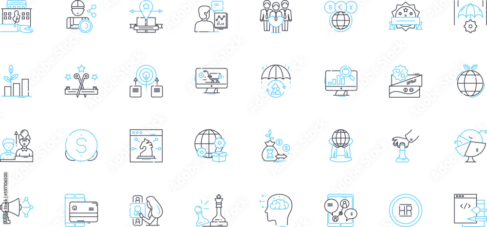 Fiscal growth linear icons set. Prosperity, Development, Advancement, Expansion, Progress, Boom, Thriving line vector and concept signs. Flourishing,Increase,Success outline Generative AI