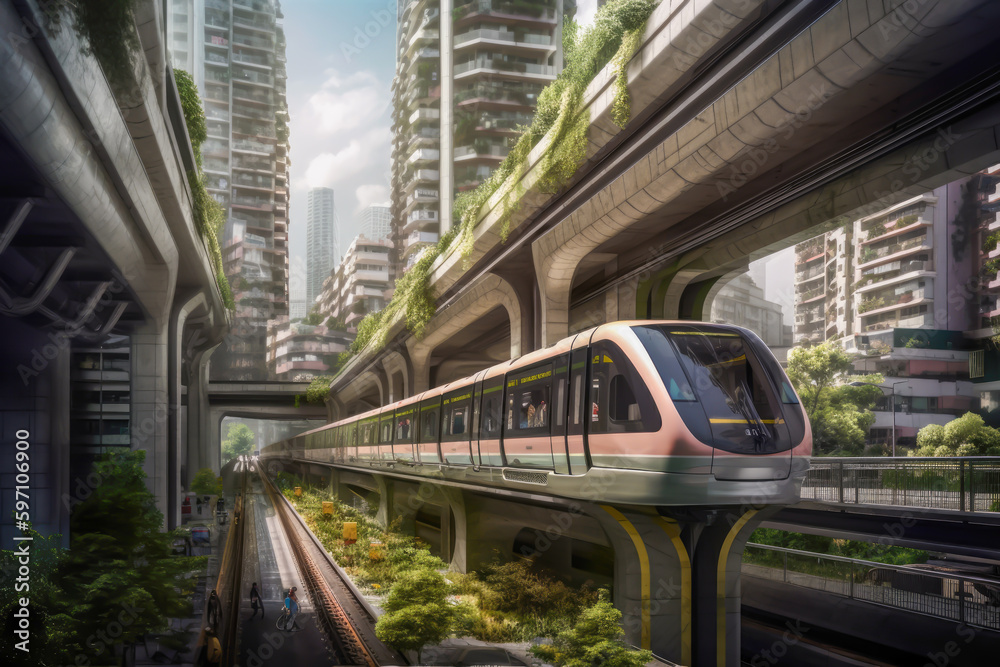 Fototapeta premium highly efficient transport systems in the future cities, generative ai