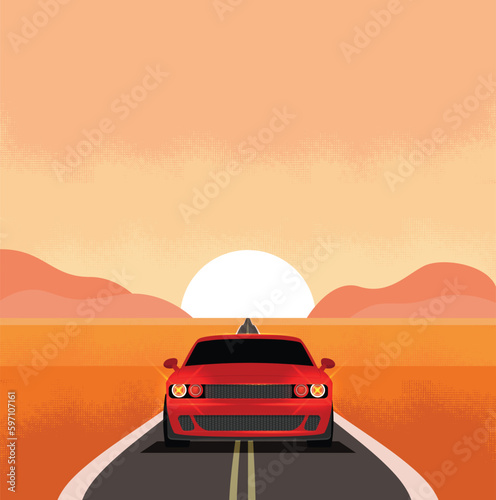 Sport car on background. Flat style vector illustration.