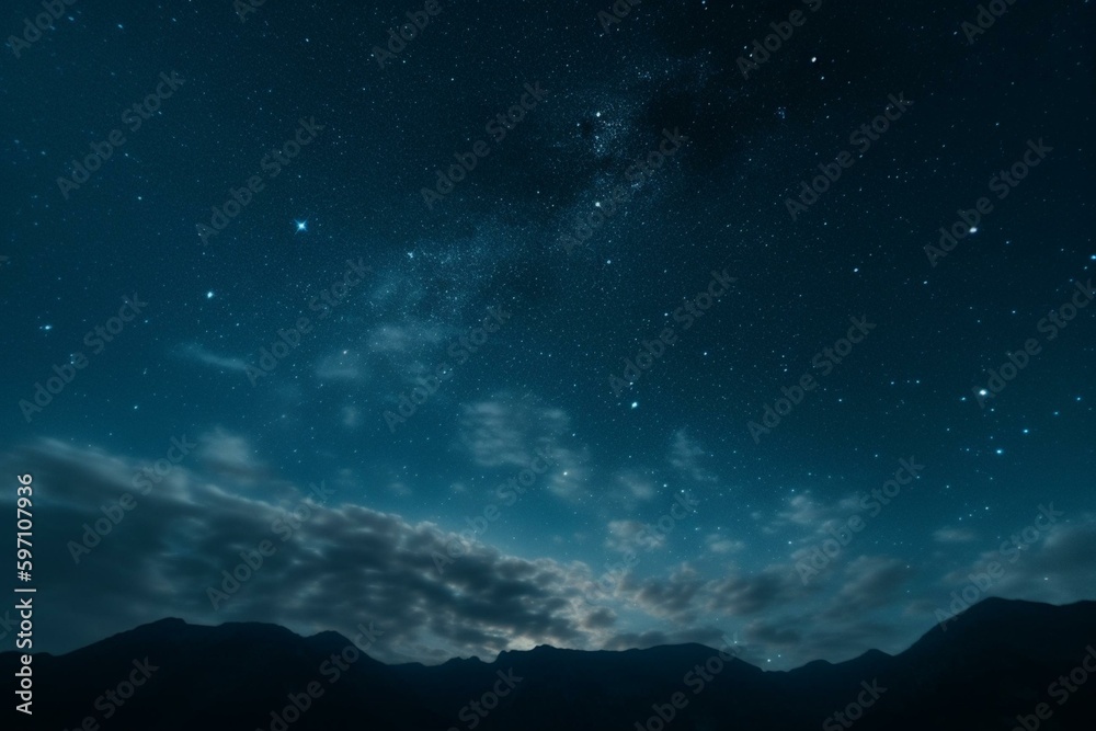 A sky of blue with shining stars. Generative AI