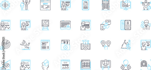 Web design linear icons set. Aesthetics, Usability, Accessibility, Interactivity, Responsive, Typography, Grid line vector and concept signs. Color,Layout,Navigation outline illustrations