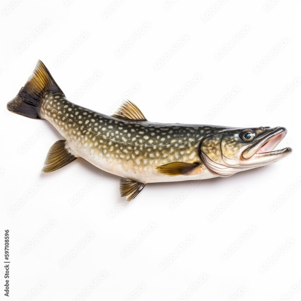 Pike fish isolated on white. Generative AI Pike fish isolated on white. Generative AI