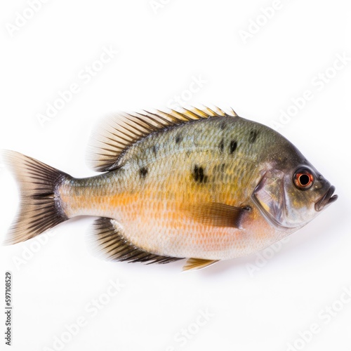 Bluegill fish isolated on white. Generative AI