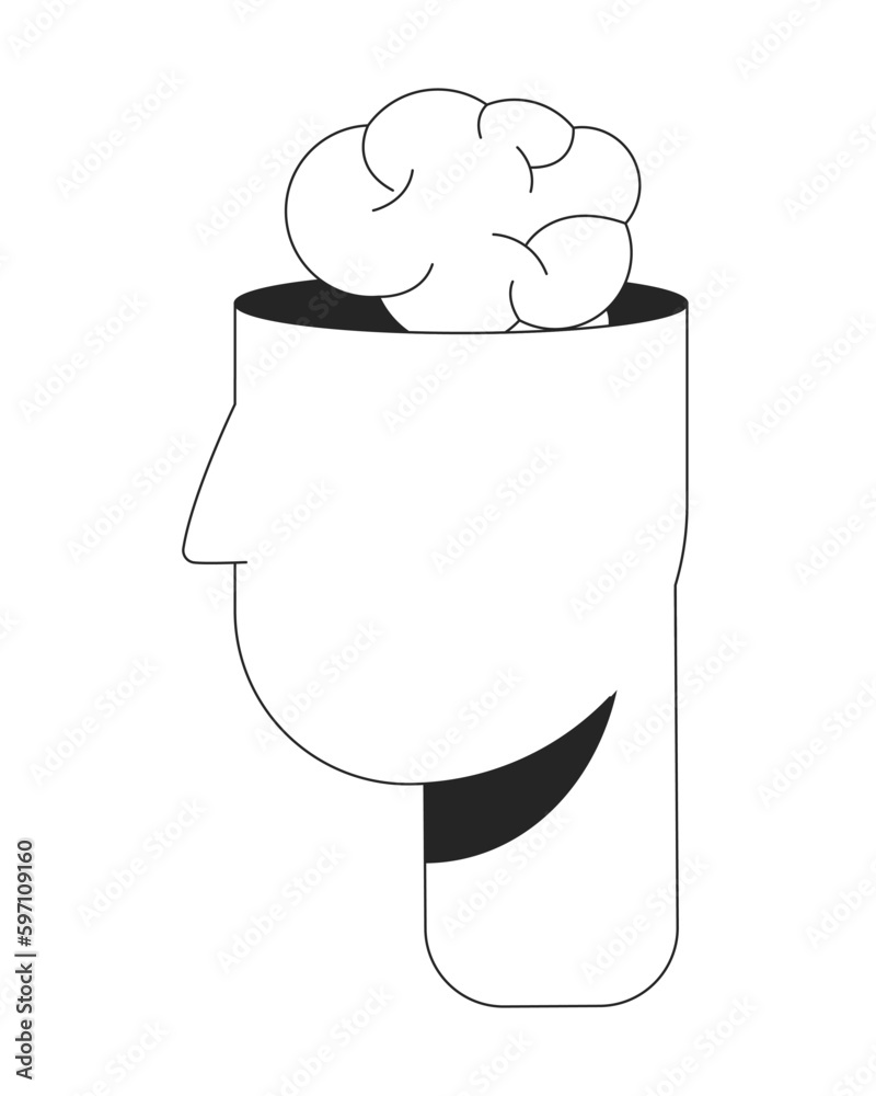 Brain out human head flat line black white vector concept