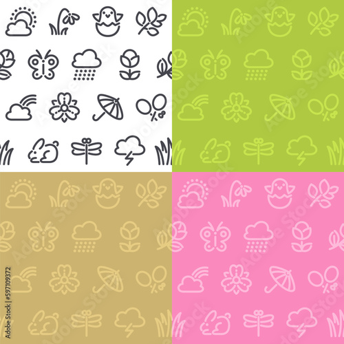 Spring Seamless Pattern with Icons