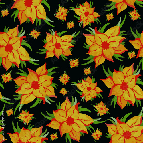 Seamless abstract pattern with watercolor flowers  dark backgrou