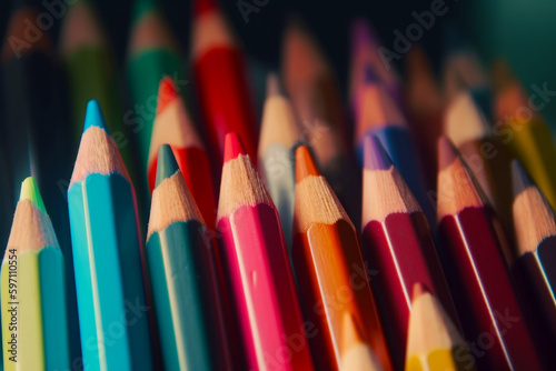 Group of colored pencils sitting next to each other on table. Generative AI