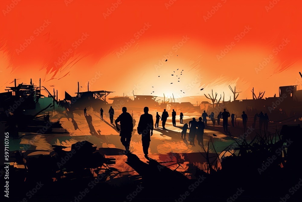 Sudan civil war between Sudanese government forces and the paramilitary Rapid Support Forces abstract concept illustration generative ai - obrazy, fototapety, plakaty 