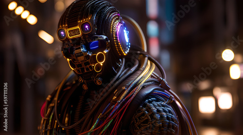 A humanoid entirely wrapped in cables with insane Details