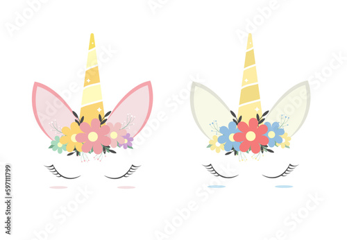 Cute unicorn icon set. Vector illustration