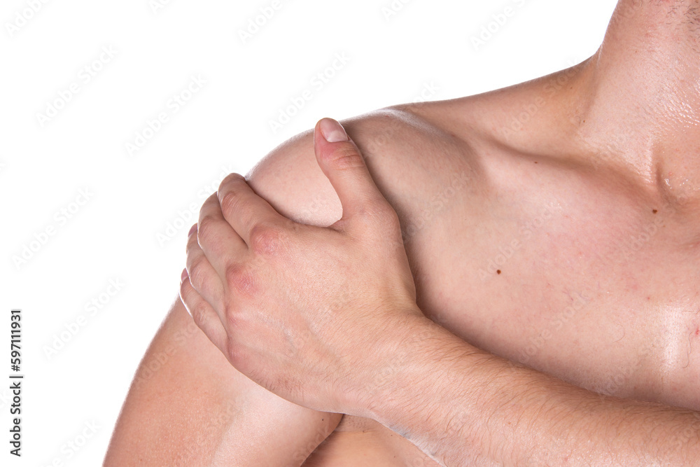 Health problems. Man and pain. White background. Health problems. Man and pain. White background.