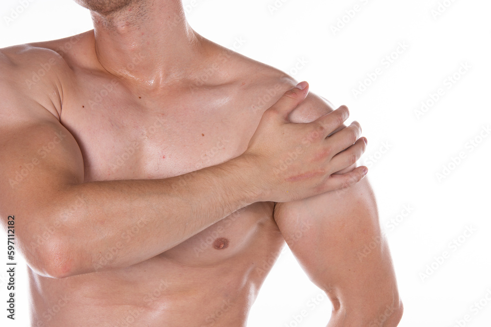 Health problems. Man and pain. White background. Health problems. Man and pain. White background.