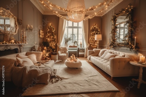 Merry Xmas_and New Year living room decor  Generative AI