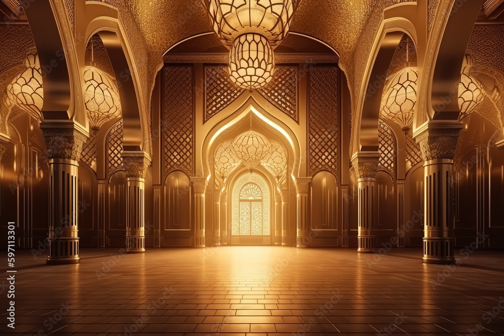 golden glossy luxury design of mosque or prayer, generative AI