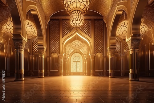 golden glossy luxury design of mosque or prayer  generative AI