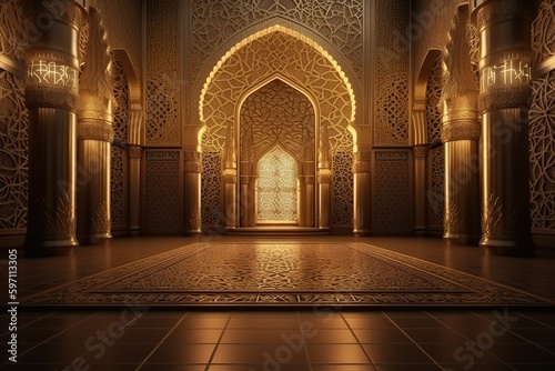 Vászonkép golden glossy luxury design of mosque or prayer, generative AI