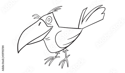 wicked crow for hallowen party coloring pages. Halloween coloring page with spooky objects, hand drawn cute Halloween coloring sheet. Doodle style. Outline vector illustration for coloring book.