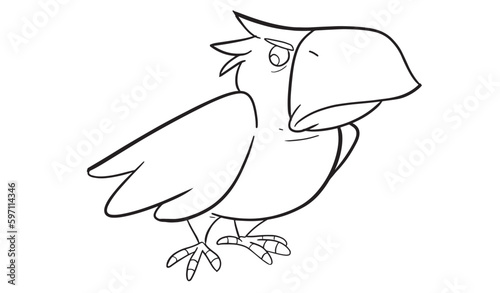 wicked crow for hallowen party coloring pages. Halloween coloring page with spooky objects, hand drawn cute Halloween coloring sheet. Doodle style. Outline vector illustration for coloring book.