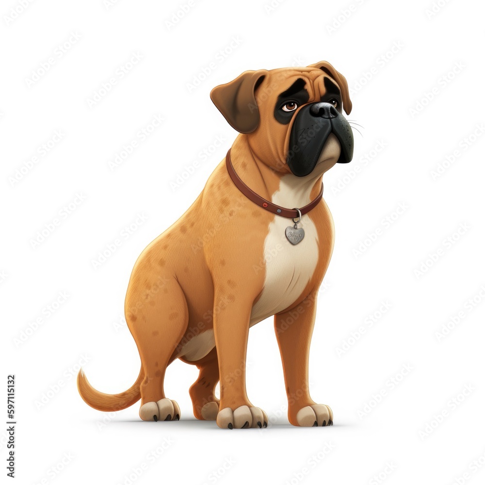 Obraz premium Bullmastiff dog illustration cartoon 3d isolated on white. Generative AI