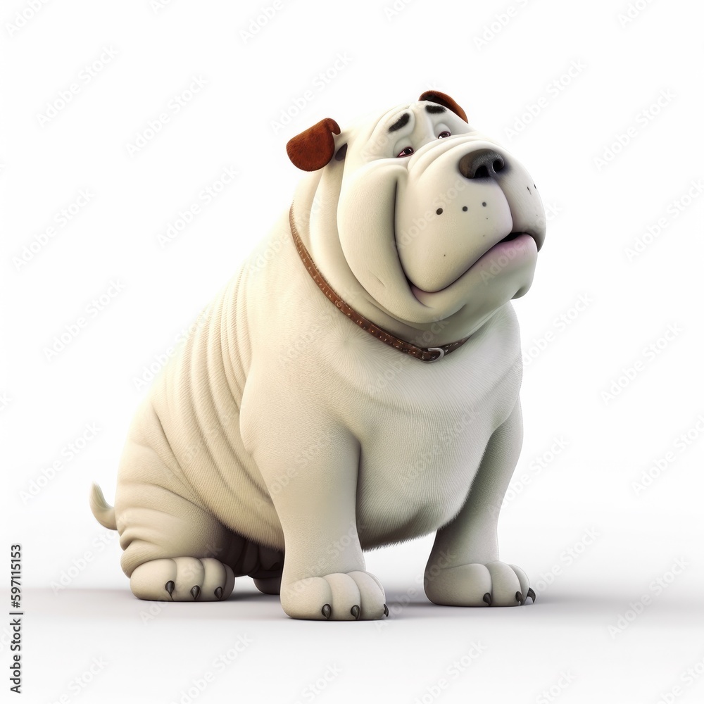 Chinese Shar-Pei dog illustration cartoon 3d isolated on white. Generative AI