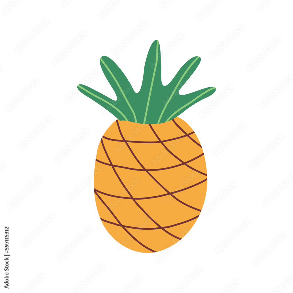Pineapple fruit. Summer fruits for healthy lifestyle. Hand drawn sketch. Vector cartoon flat illustration. Pineapple fruit. Summer fruits for healthy lifestyle. Hand drawn sketch. Vector cartoon flat illustration.