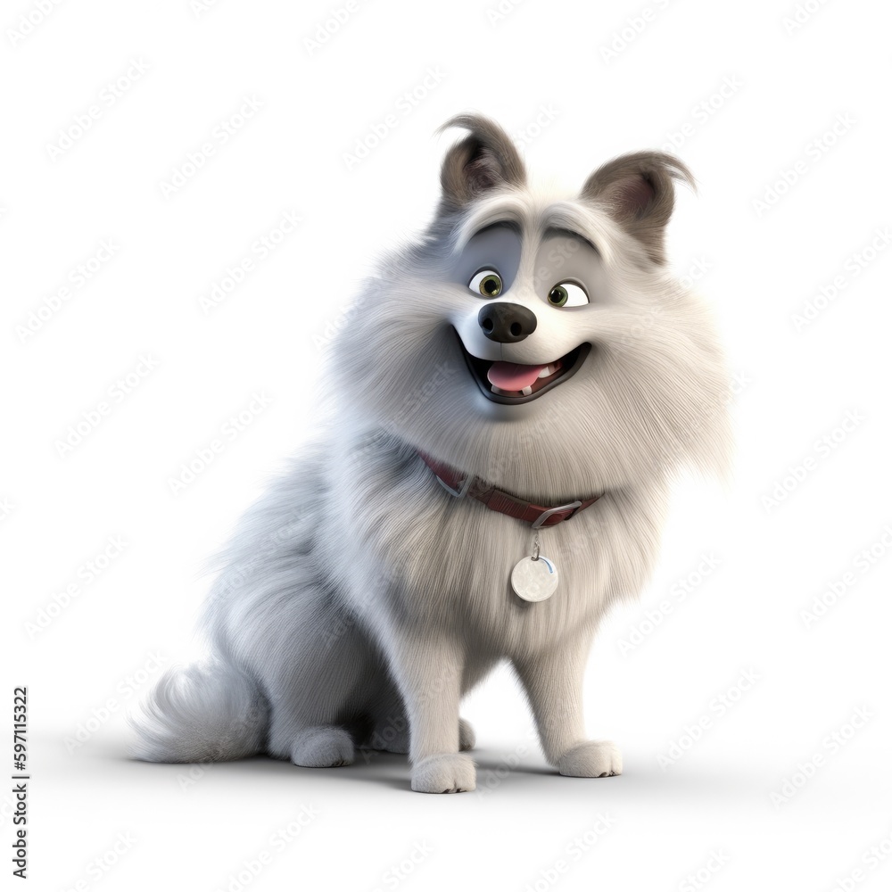 Obraz premium Keeshond dog illustration cartoon 3d isolated on white. Generative AI