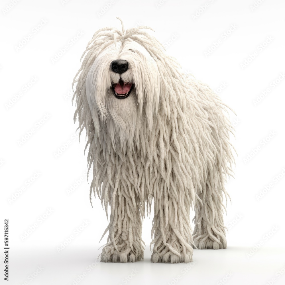 Komondor dog illustration cartoon 3d isolated on white. Generative AI
