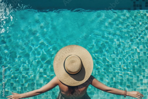 woman relaxing in swimming pool. summer and vacation concepts. generative ai