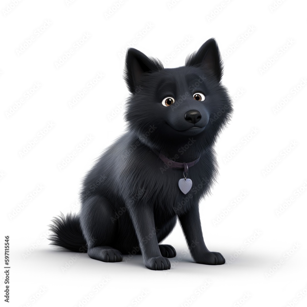 Obraz premium Schipperke dog illustration cartoon 3d isolated on white. Generative AI