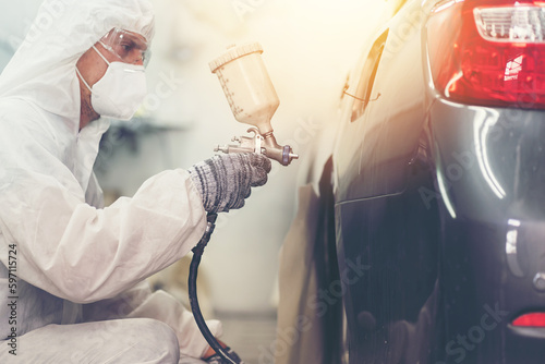 Schilderij op canvas Automotive paint services, quality auto body shop concept