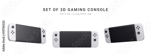 Set of 3d realistic gaming console isolated on white background. Video games concept. Vector illustration