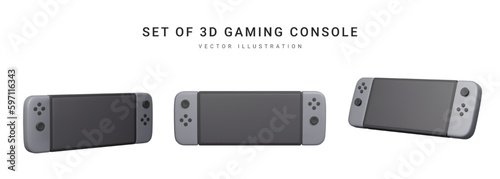 Set of 3d realistic gaming console isolated on white background. Video games concept. Vector illustration