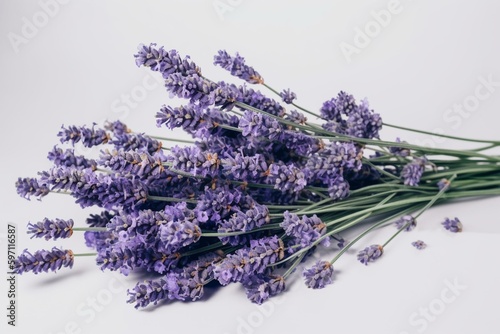 Lavender bouquet on white background. Generative AI