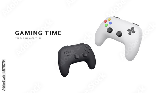 3d realistic gamepads isolated on white background. Video games and gaming time concept. Vector illustration