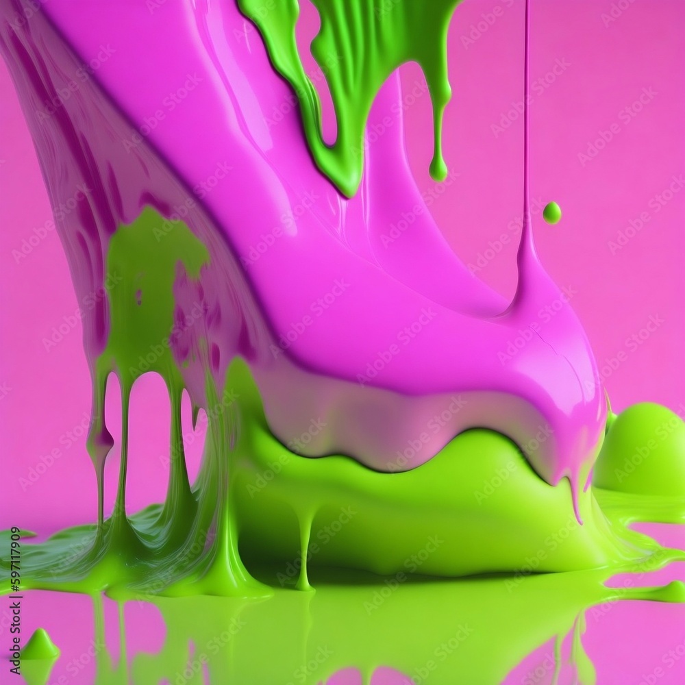 hyperrealistic soft focus melting bright lime and pink 3d paint for an experimental art exhibition in the style of Cinema 4D rendering