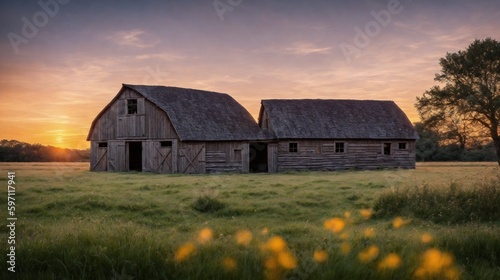 old barn at sunset (Generative AI)