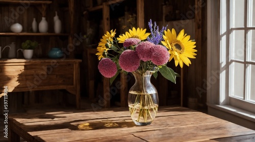 still life with sunflowers and vase (Generative AI)